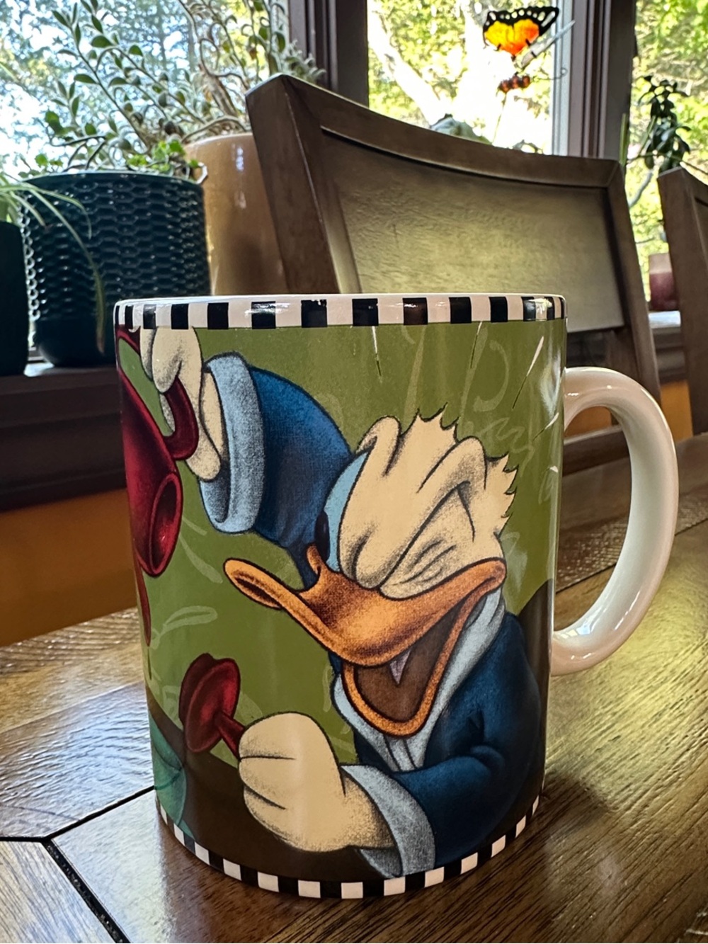 Large Disney Donald Duck Olive Green Ceramic Mug with Checkered Trim